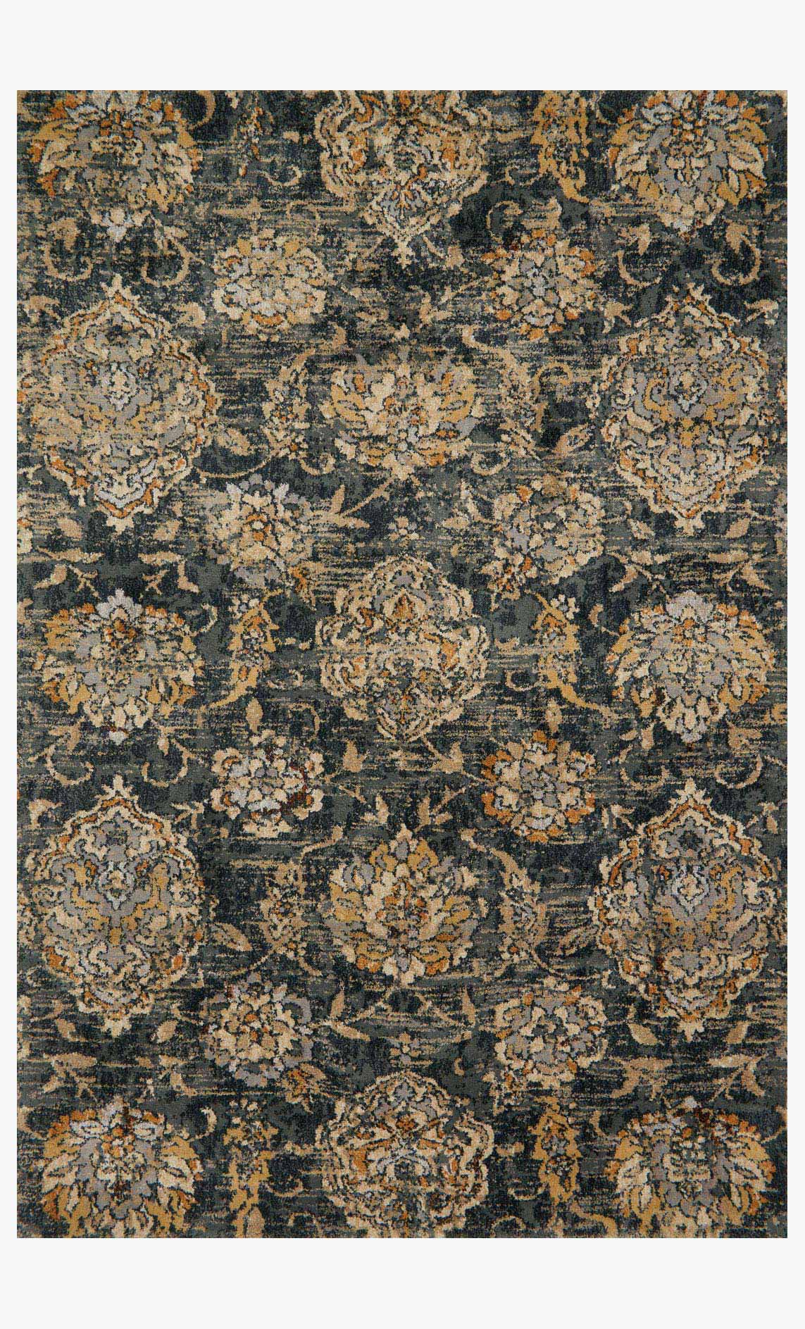 Charcoal transitional power-loomed rug with ornate medallion pattern in tan and gold