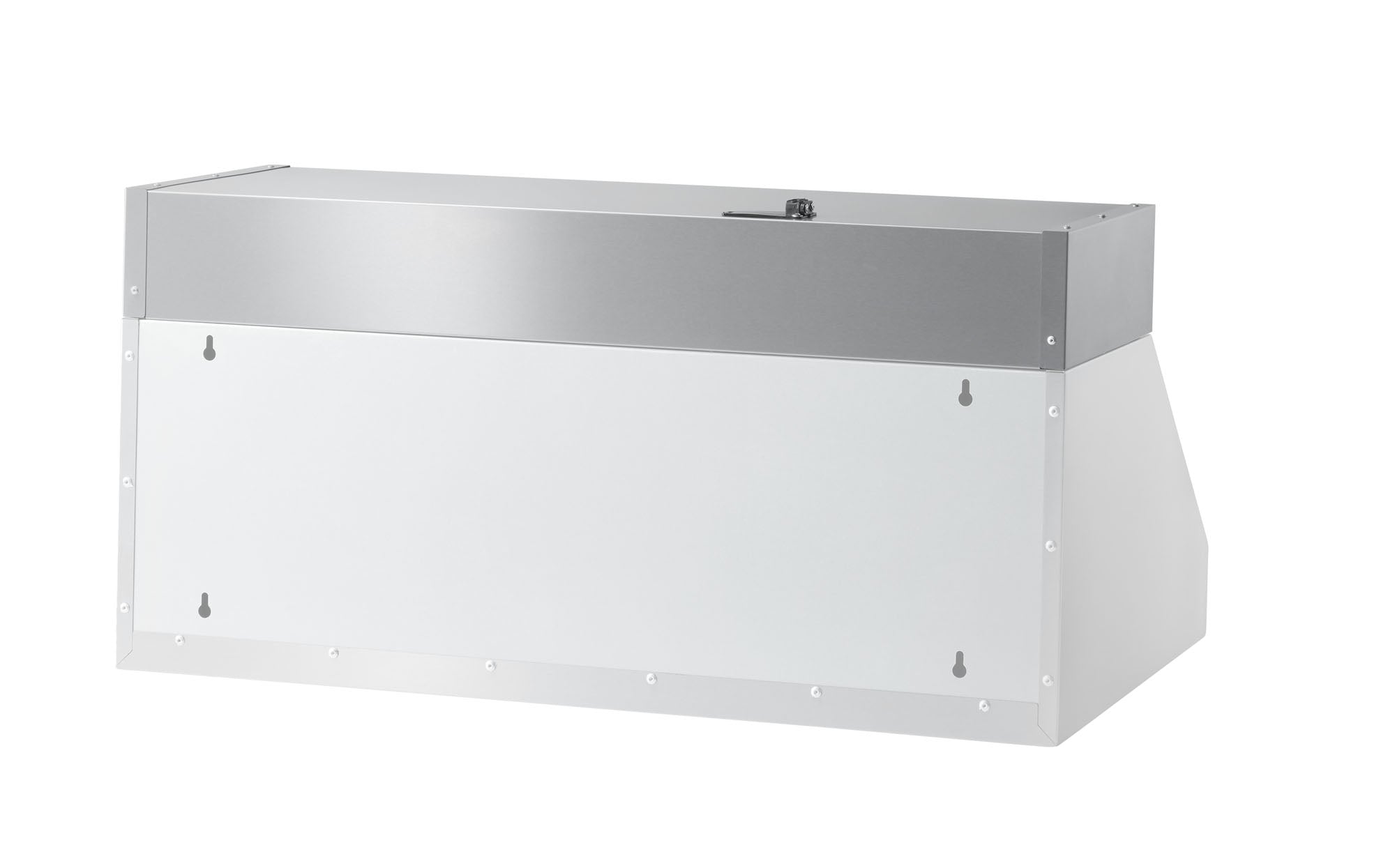 Under-cabinet recirculating kit silver metal box with vent opening and screws