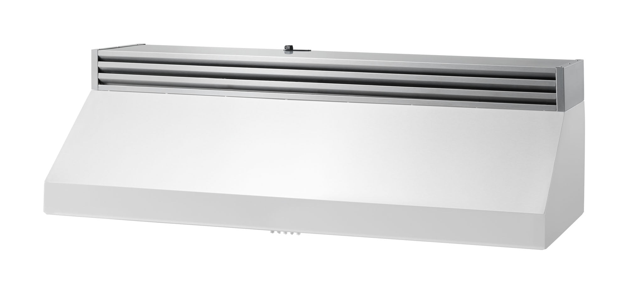 Under-cabinet recirculating kit vent housing with horizontal louvers, silver