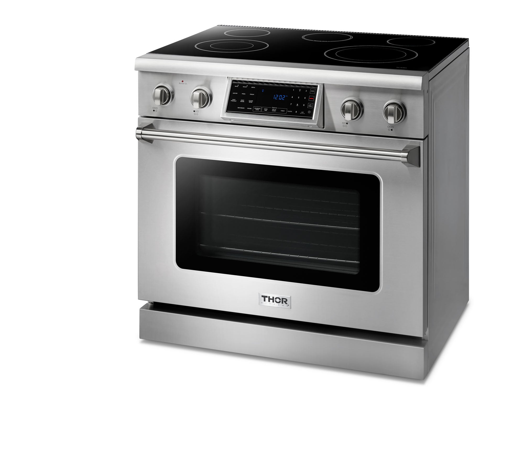 Stainless electric range with glass oven window and black ceramic cooktop