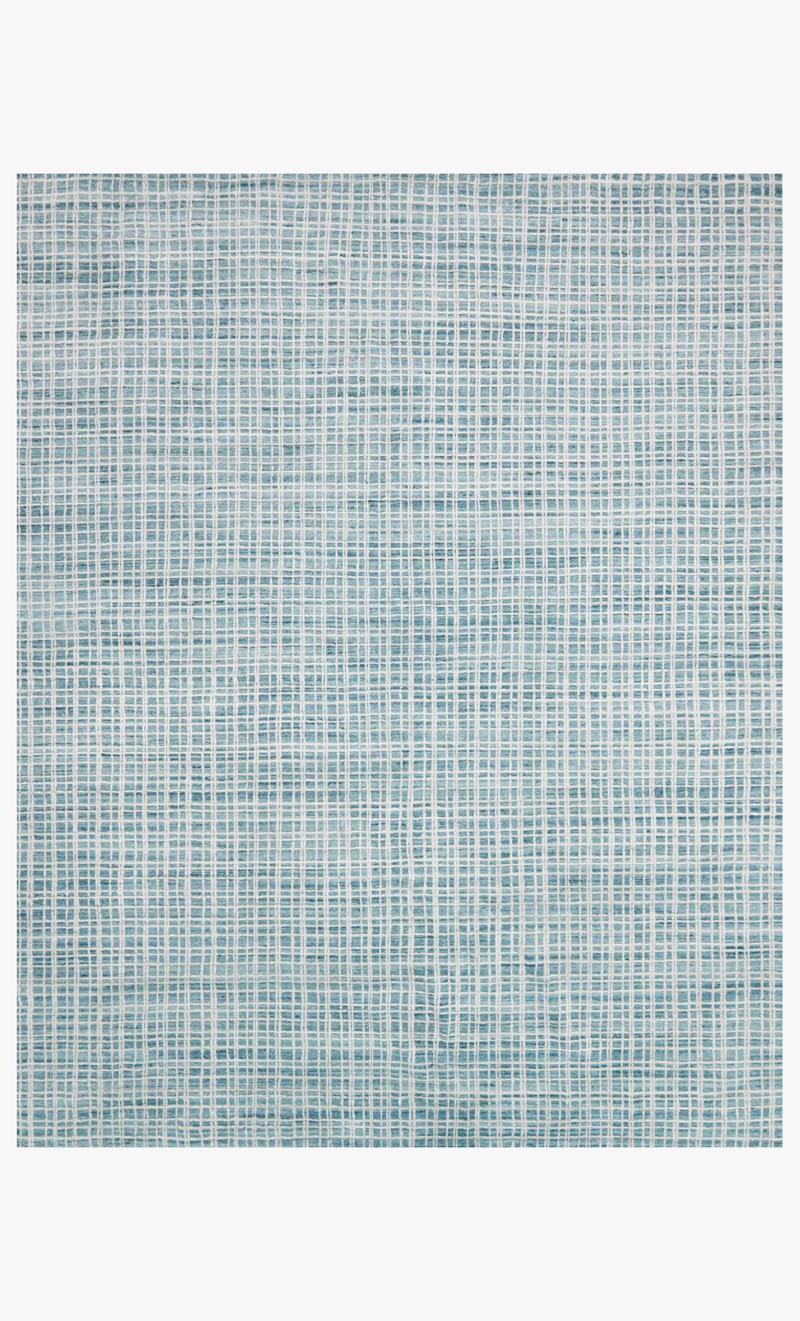 Aqua hand-loomed rug with white grid pattern, transitional flat-weave style