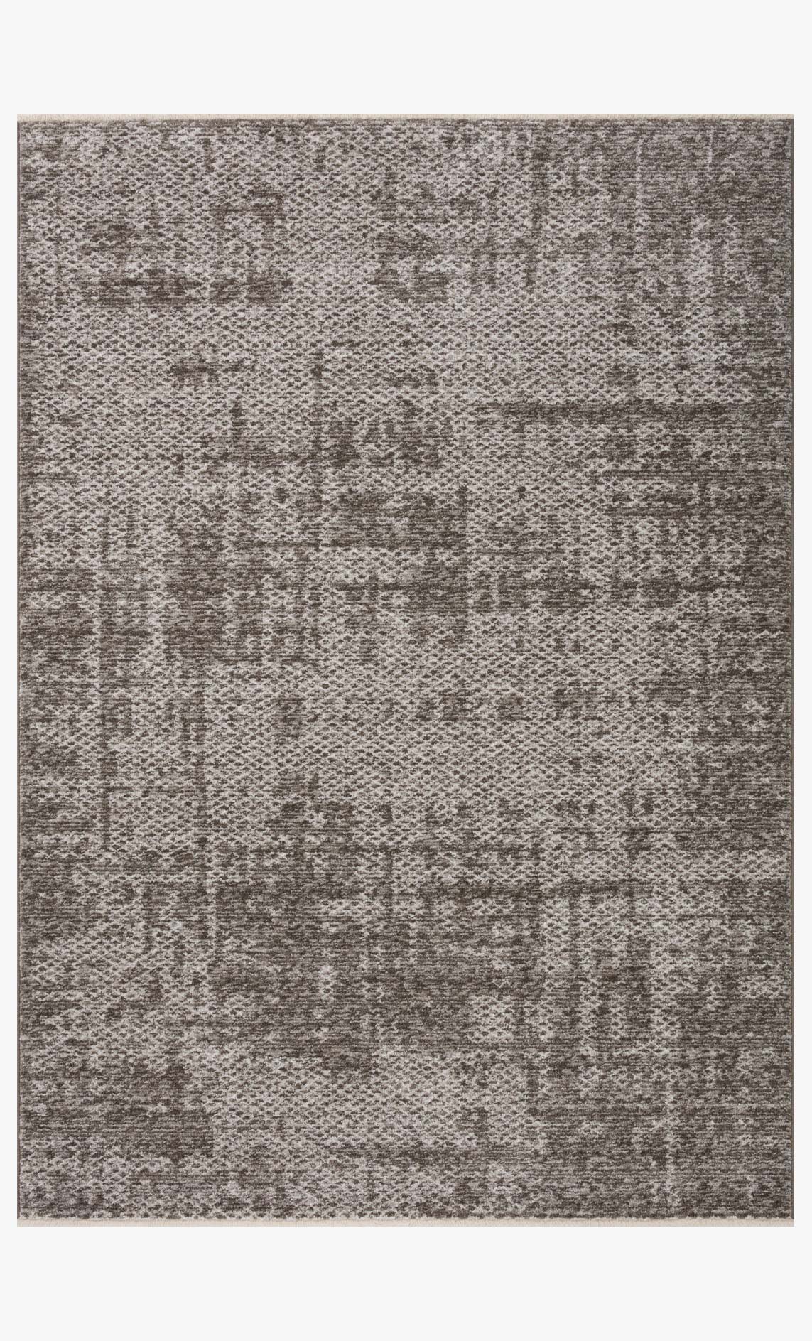 Taupe and dove traditional power-loomed rug with distressed geometric pattern