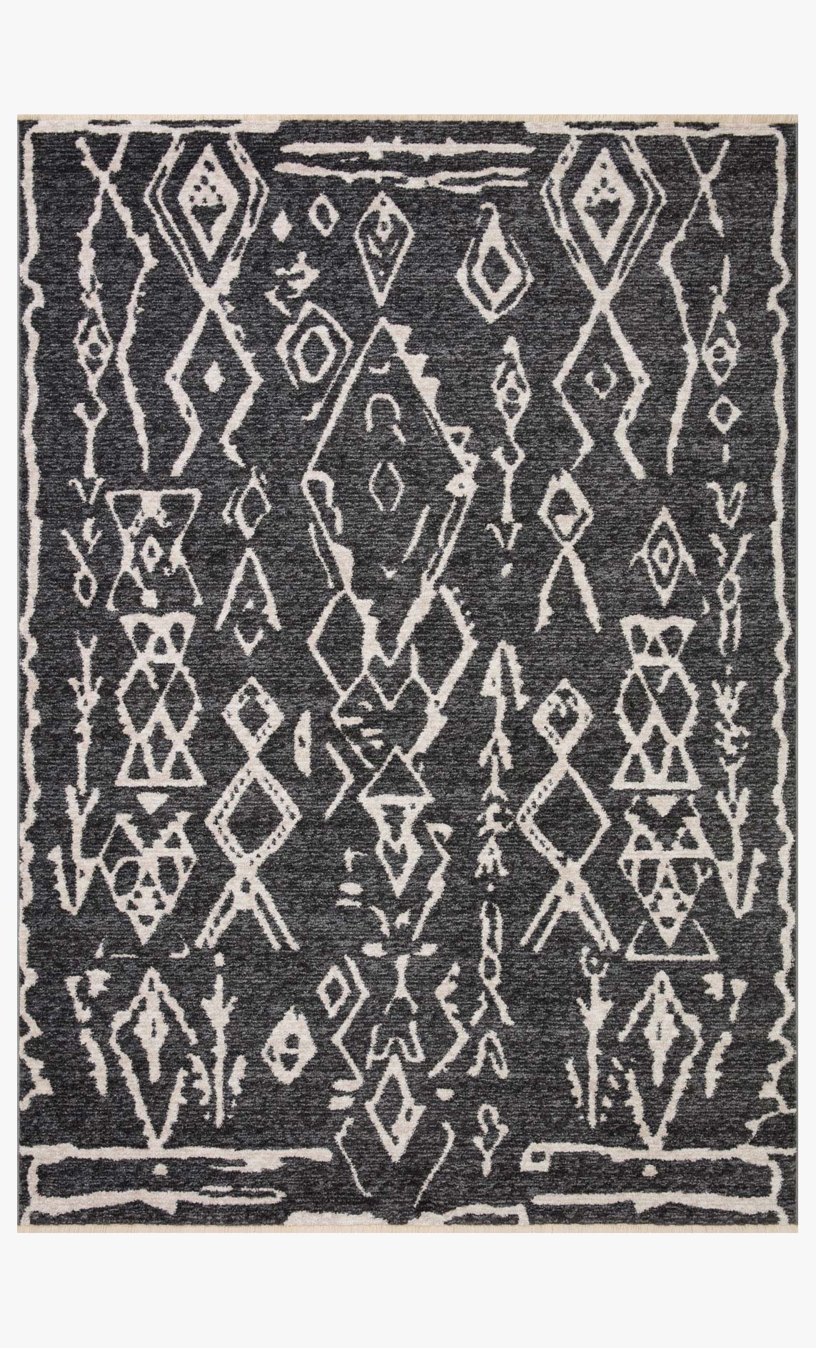 Charcoal and dove traditional power-loomed rug with geometric diamond pattern.