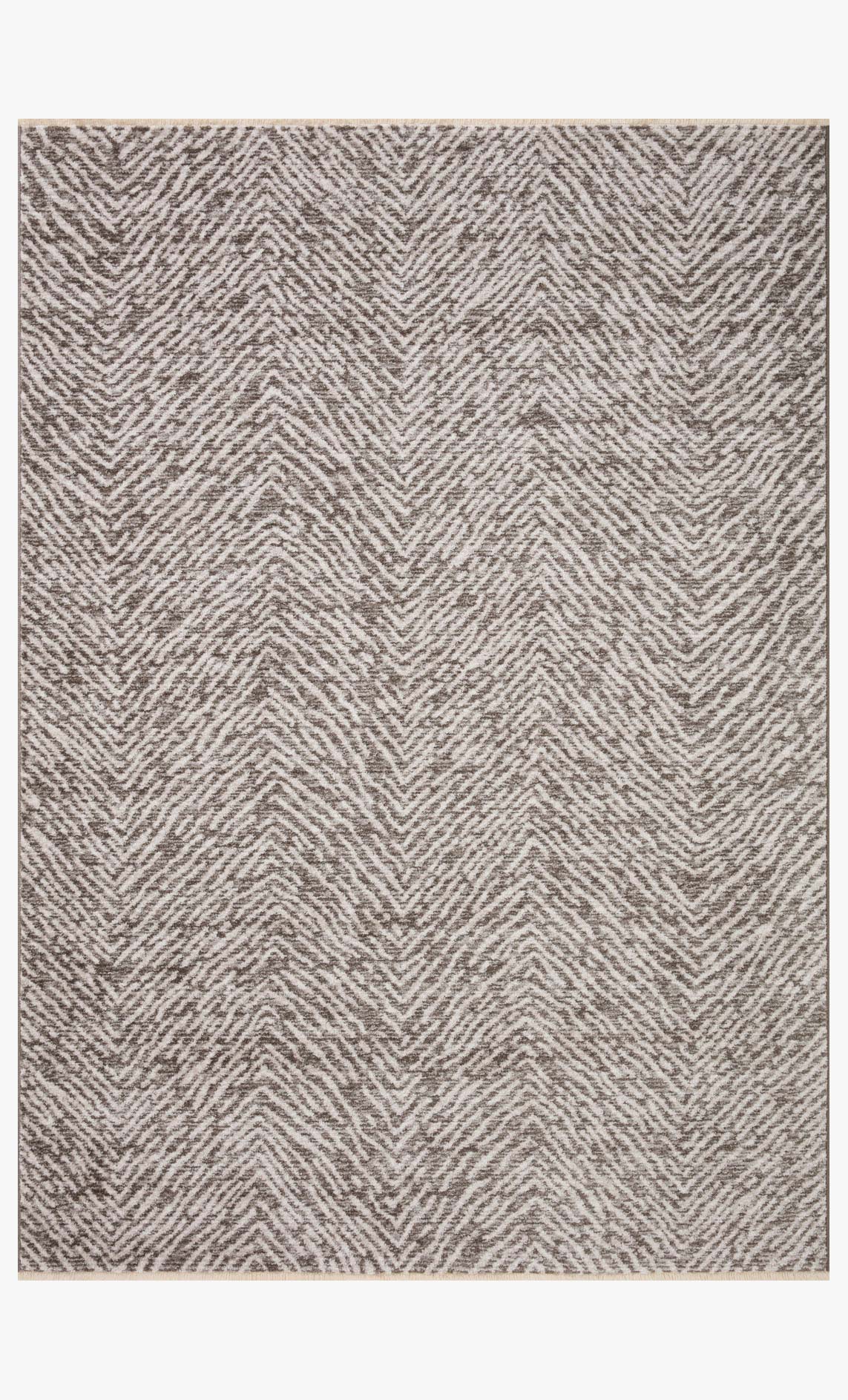 Taupe and dove power-loomed rug with chevron zigzag pattern and flat woven texture