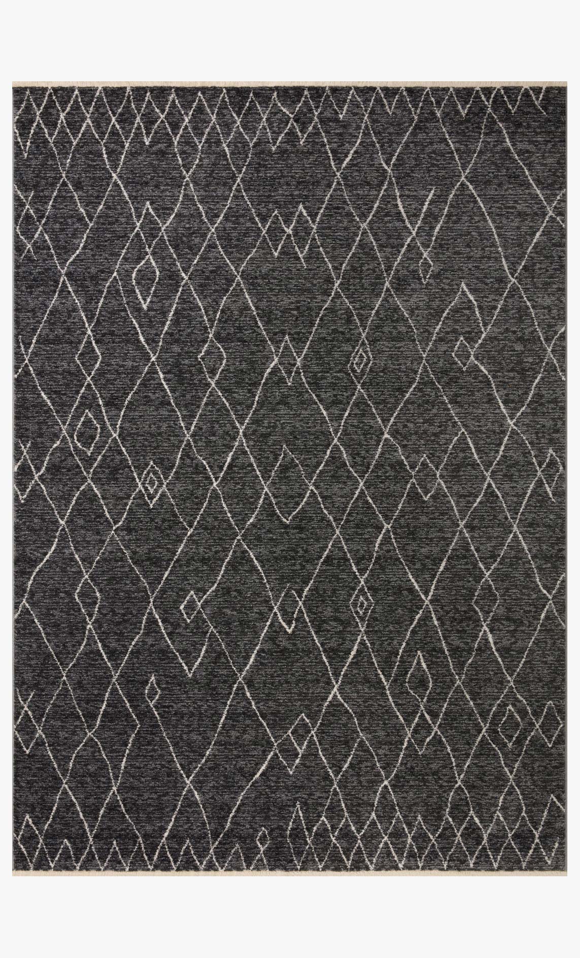 Charcoal traditional power-loomed rug with white geometric diamond pattern