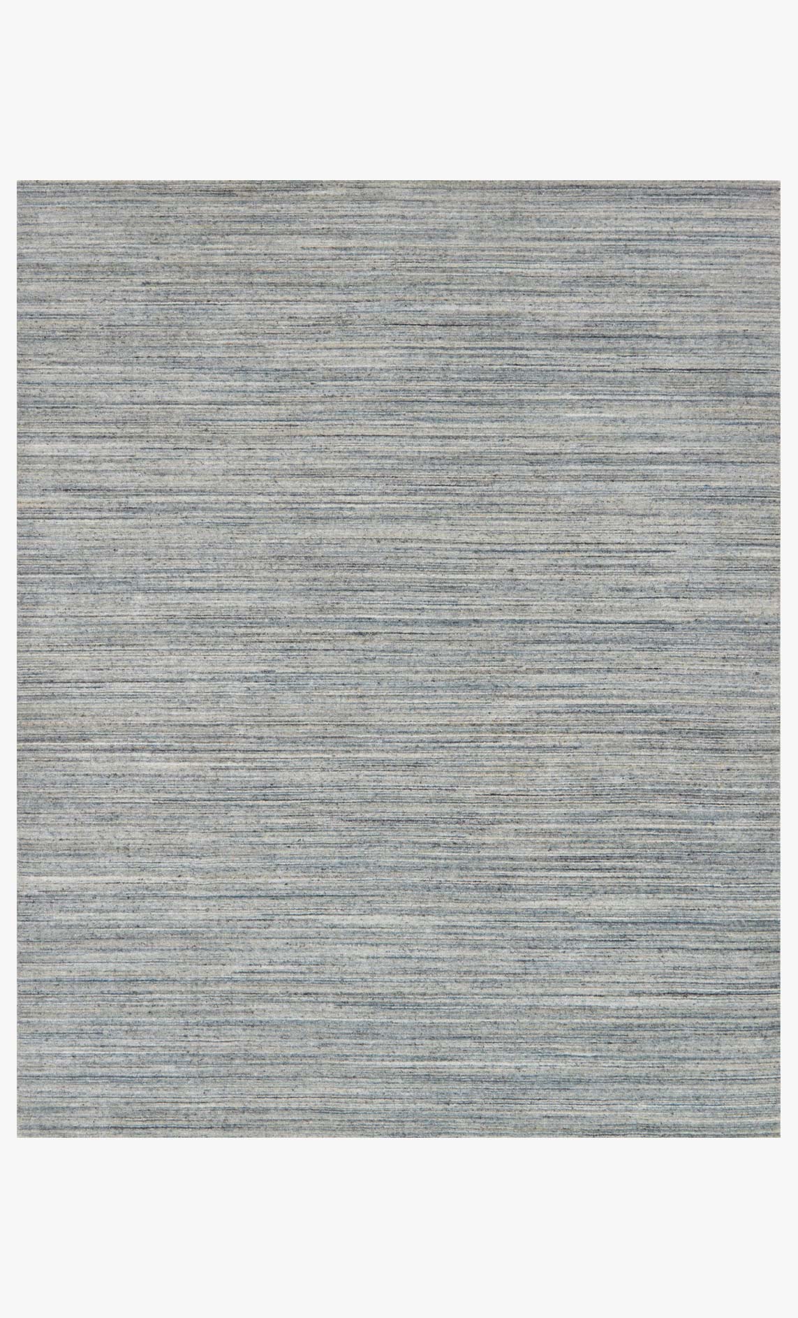 Transitional hand-loomed rug with light blue and gray horizontal stripes, flat weave