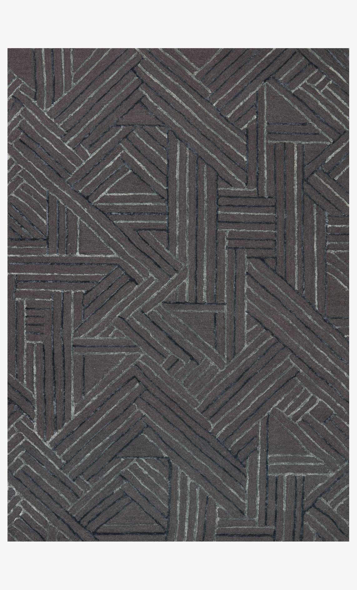 Geometric hand-tufted rug in graphite with muted ocean accents