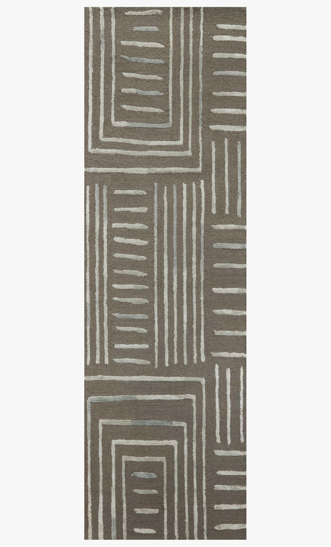 Grey geometric area rug with stacked square and rectangle line pattern