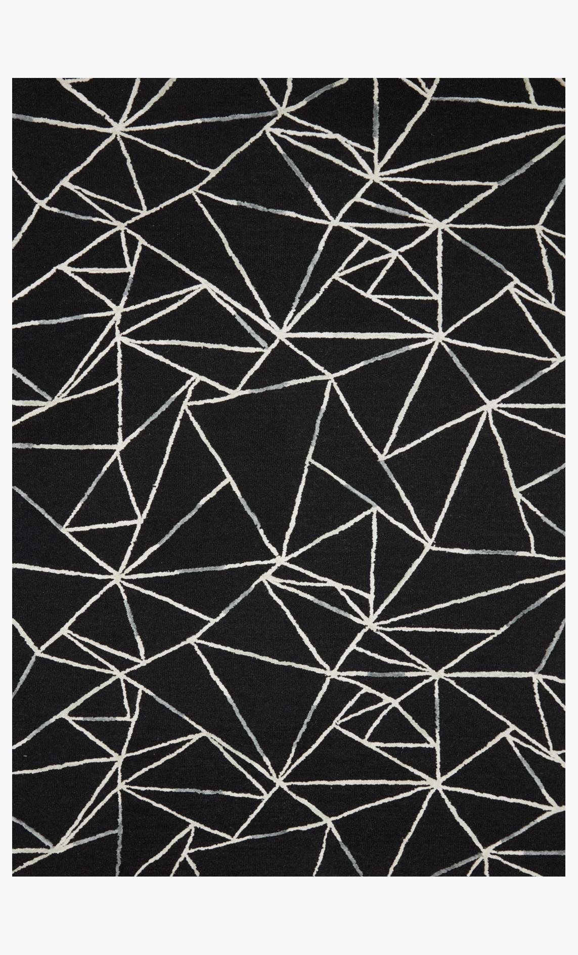 Black and ivory geometric hand-tufted rug with thin lattice line pattern