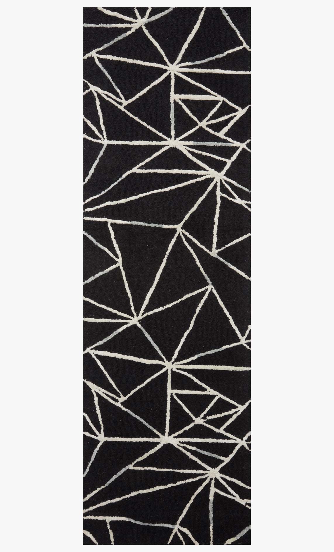 Black and ivory geometric hand-tufted rug with repeating starburst line motifs