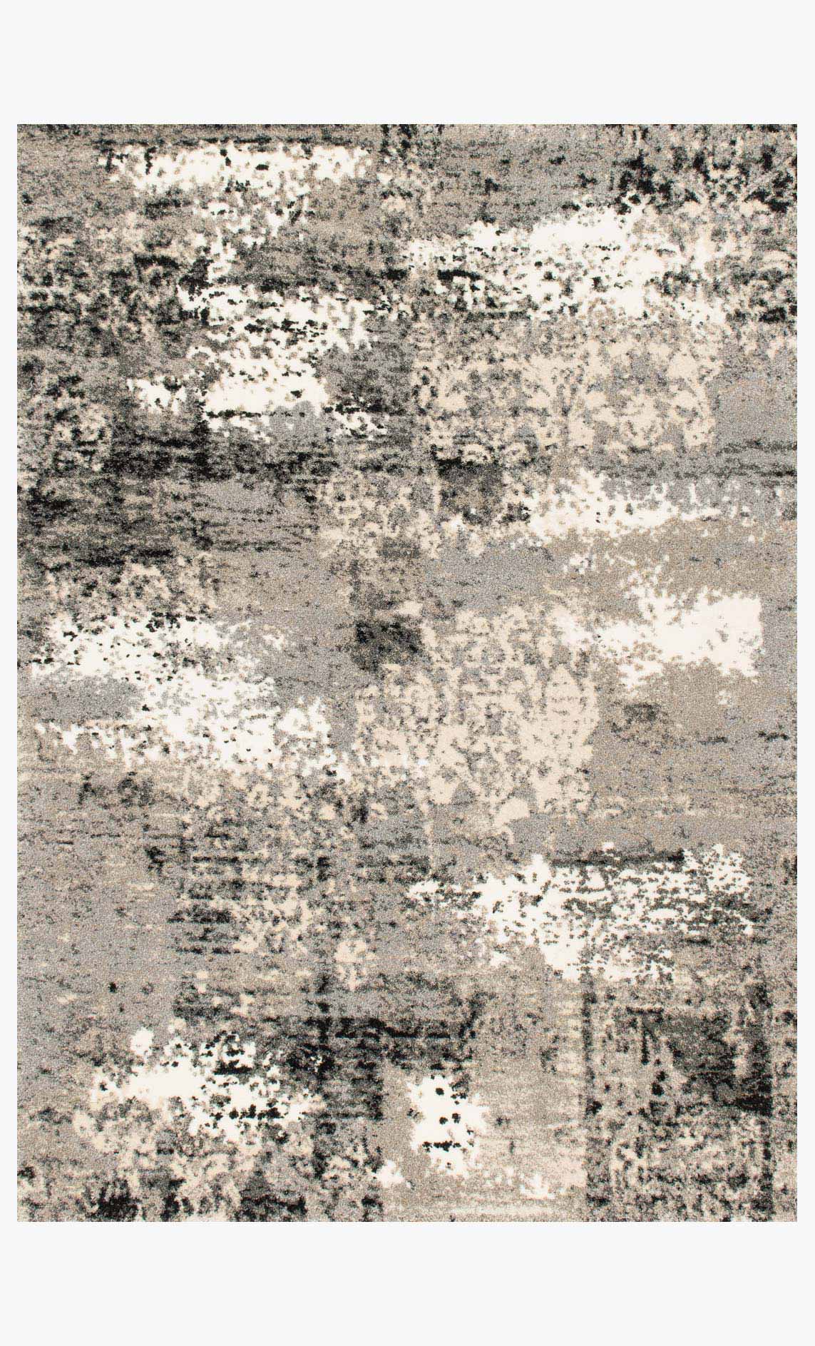 Grey abstract power-loomed area rug with mottled black and off-white pattern