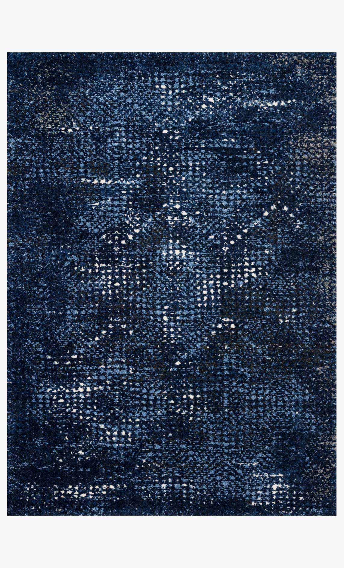 Dark blue and light blue power loomed rug with distressed abstract pattern