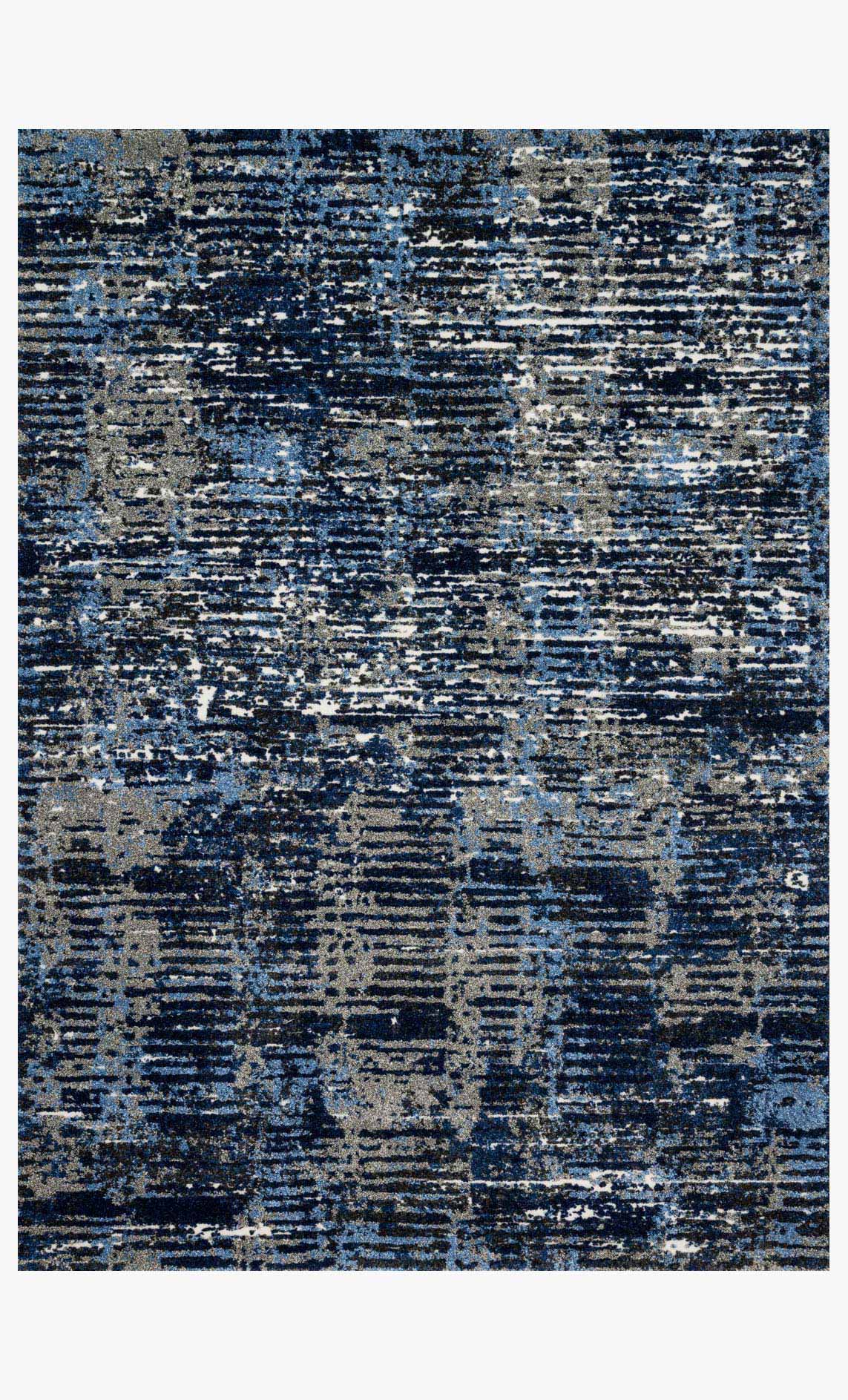 Dark blue and gray contemporary power-loomed rug with distressed abstract pattern