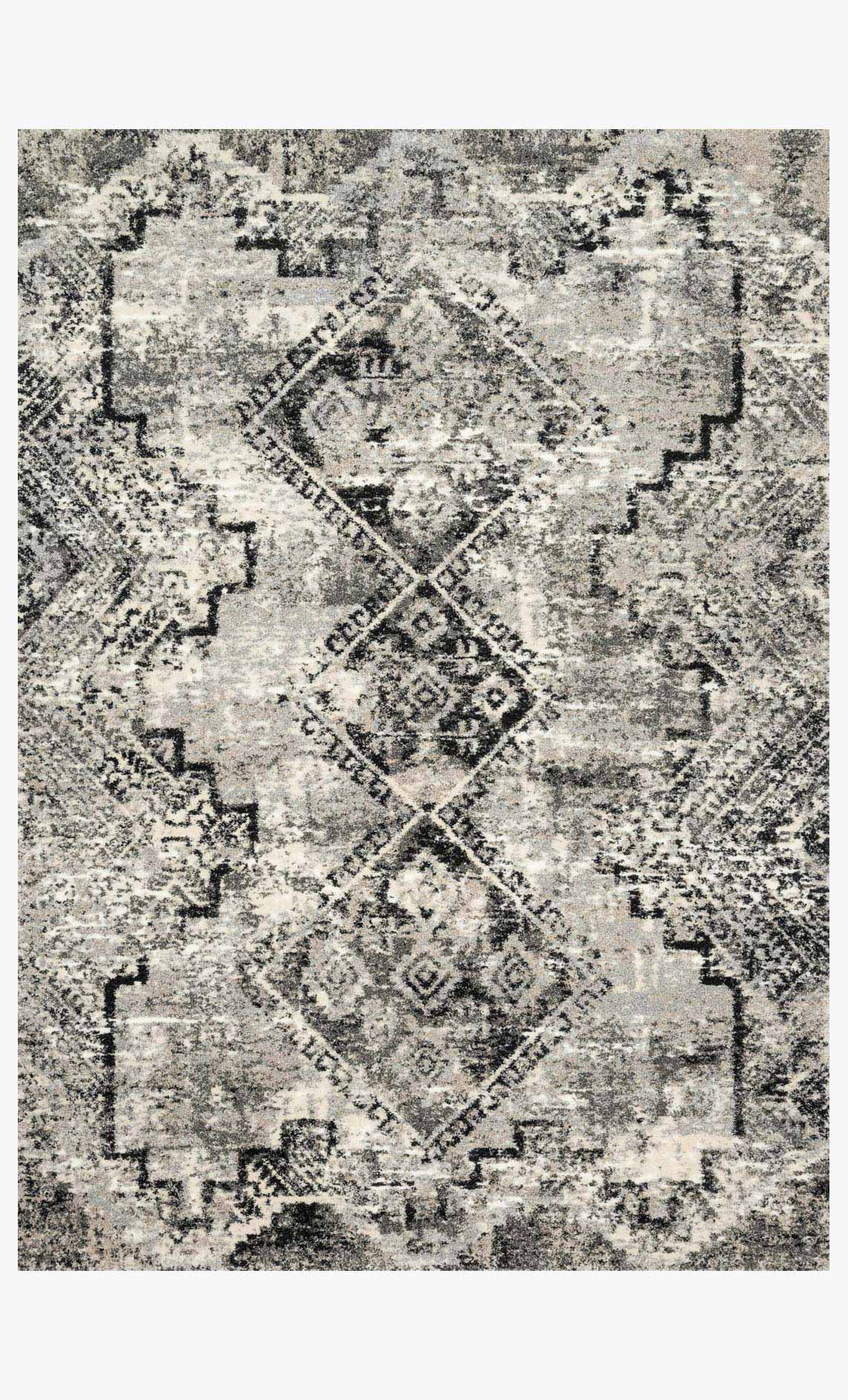 Contemporary power-loomed rug with grey base and black geometric medallion pattern