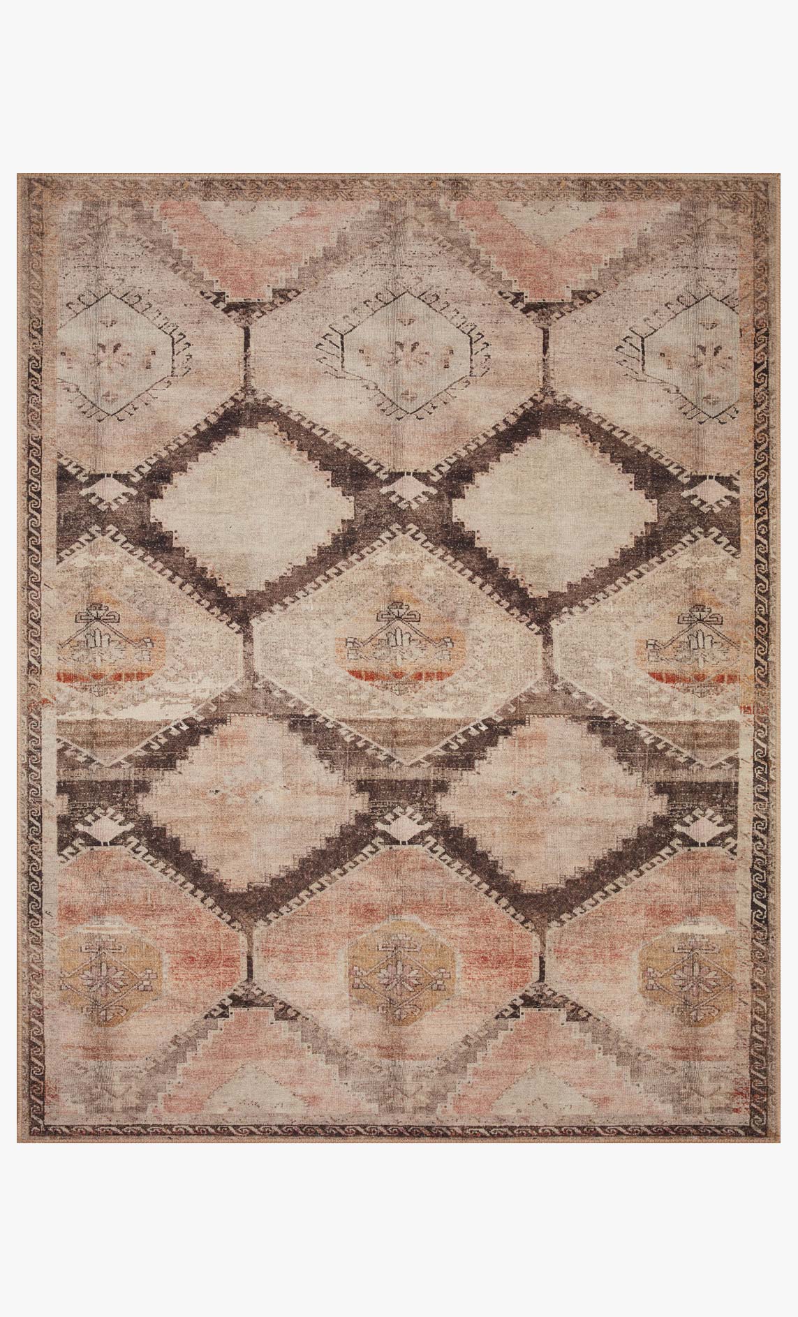 Loloi II traditional power-loomed rug with geometric medallion pattern, gray and blush