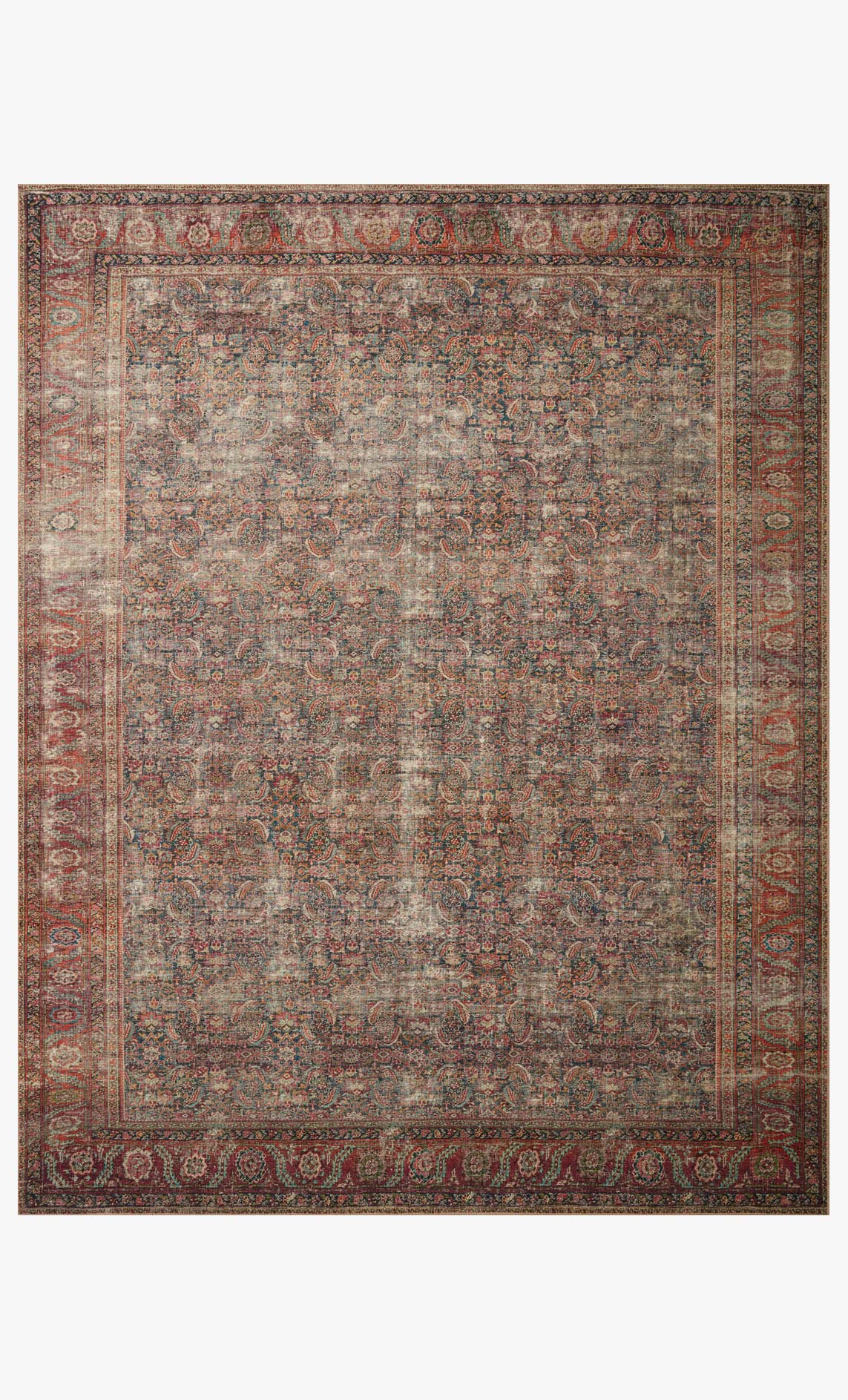 Traditional power-loomed rug with ornate medallion border in dark onyx and rust tones