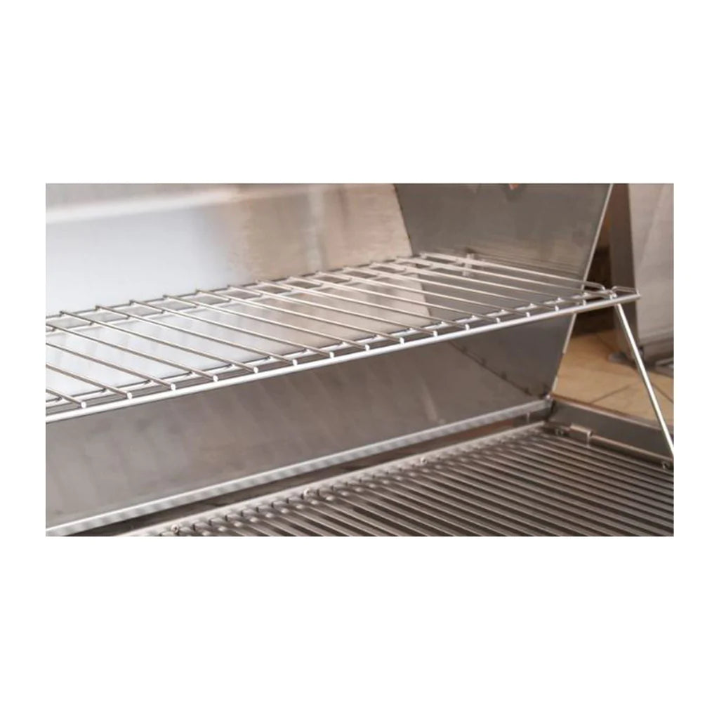 Open gas grill with stainless cooking grates and side burner compartment