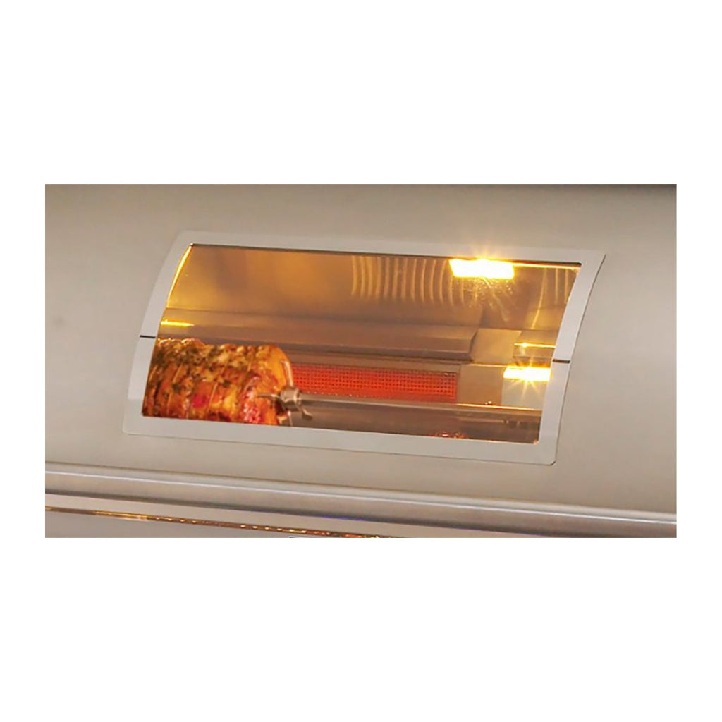 Freestanding propane gas grill with illuminated backburner view window
