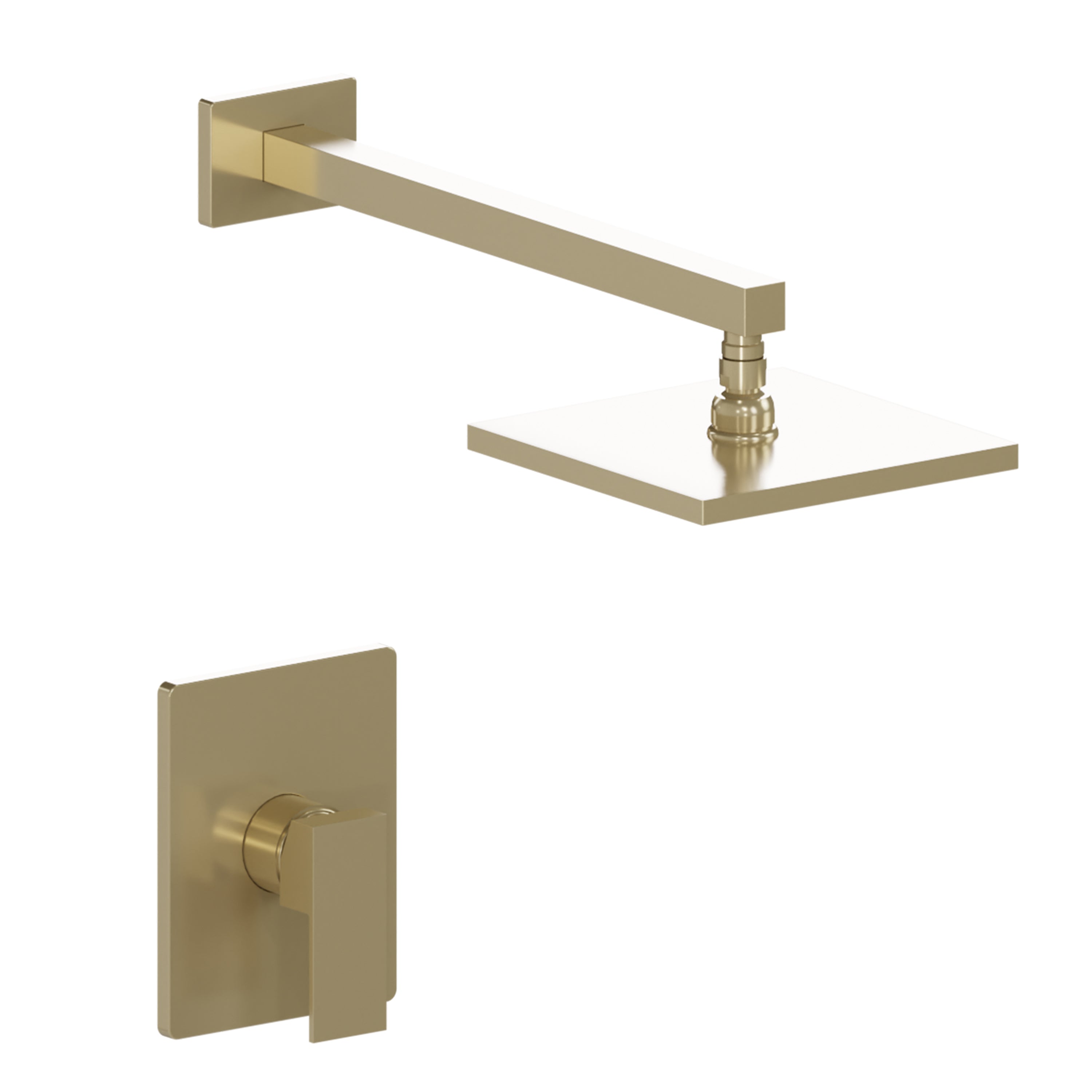 Wall-mounted shower faucet trim in champagne bronze with flat lever handle and spout