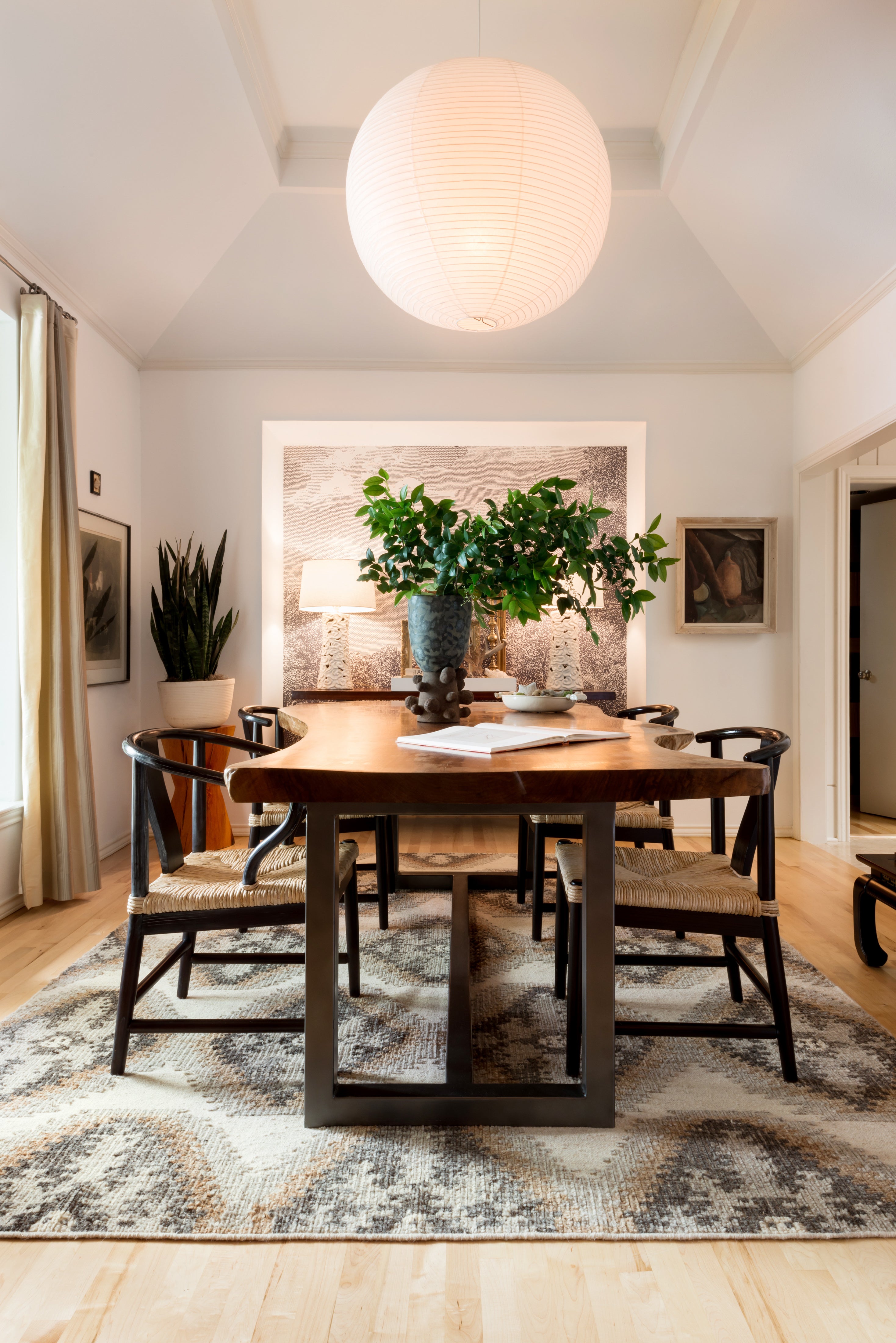 Ivory, camel, and gray transitional hand-woven rug with geometric diamond motifs