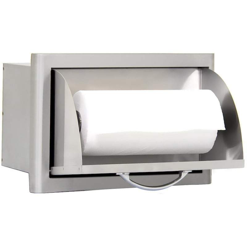 Stainless steel paper towel holder with roll of towels and side mounting brackets