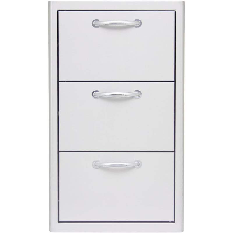 16-inch stainless steel triple access drawer with three front pull handles