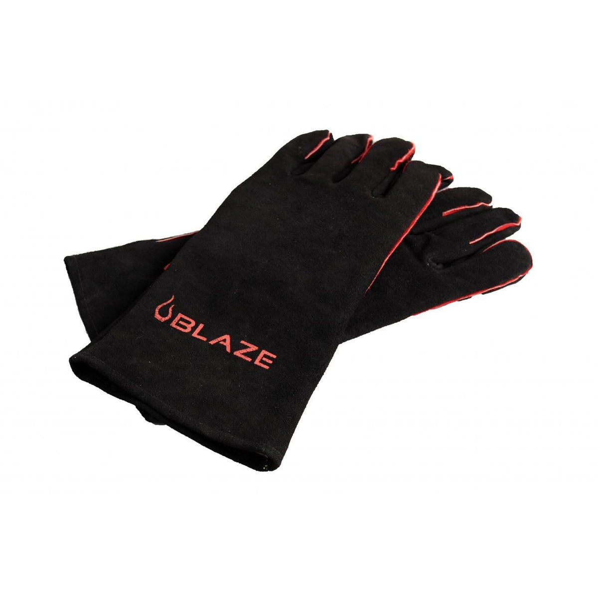 Heat-resistant grill gloves, black with red Blaze logo and stitched grips