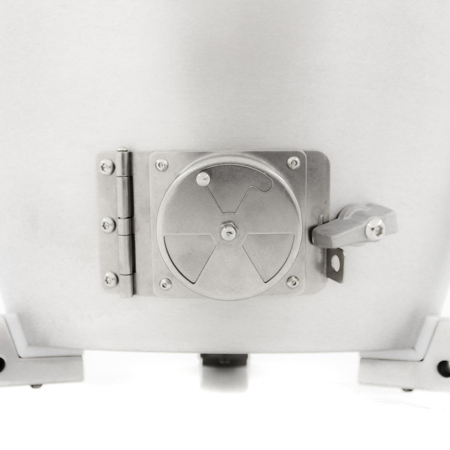 Cast aluminum kamado grill side control panel with round vent dial