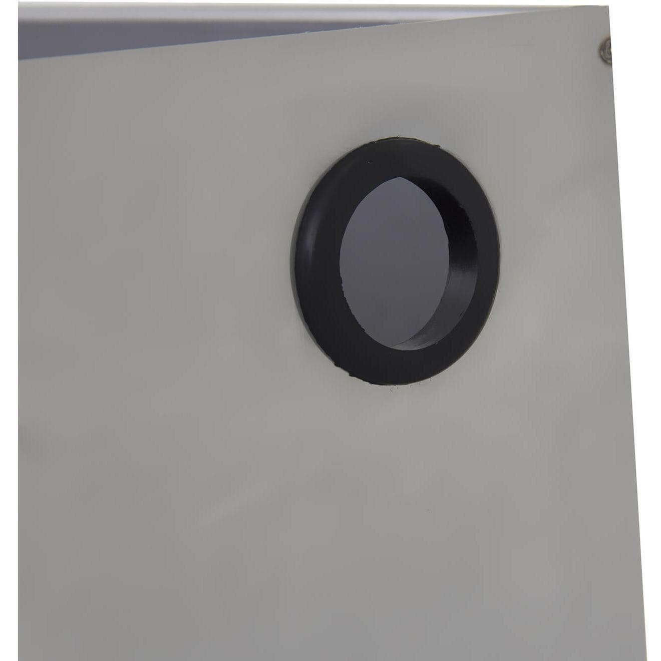 Round propane-tank opening cutout on stainless steel drawer door