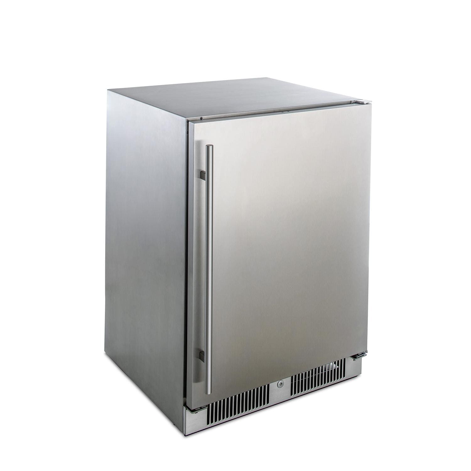 Stainless outdoor compact refrigerator beverage center with upright door and handle