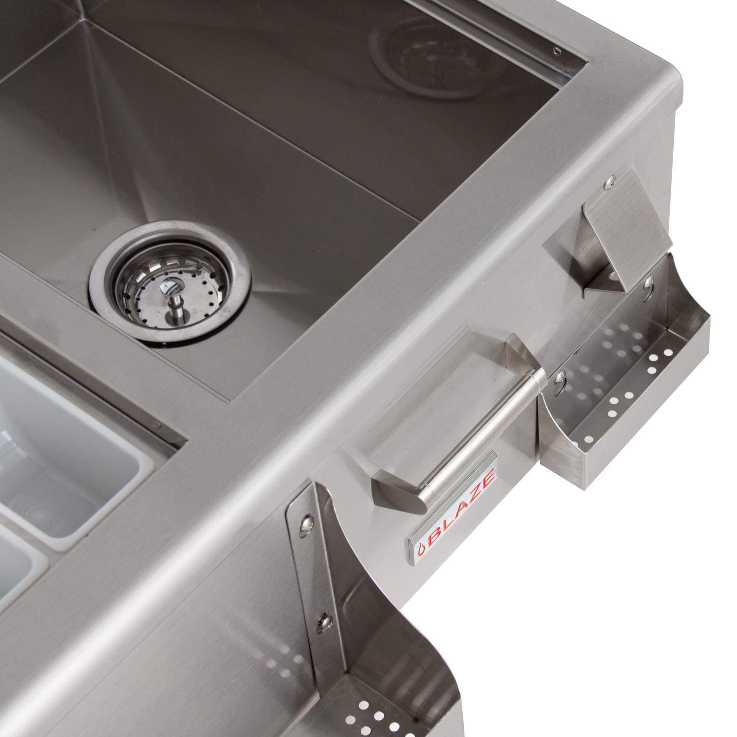 Stainless steel sink drain strainer and side beverage cooler dispenser