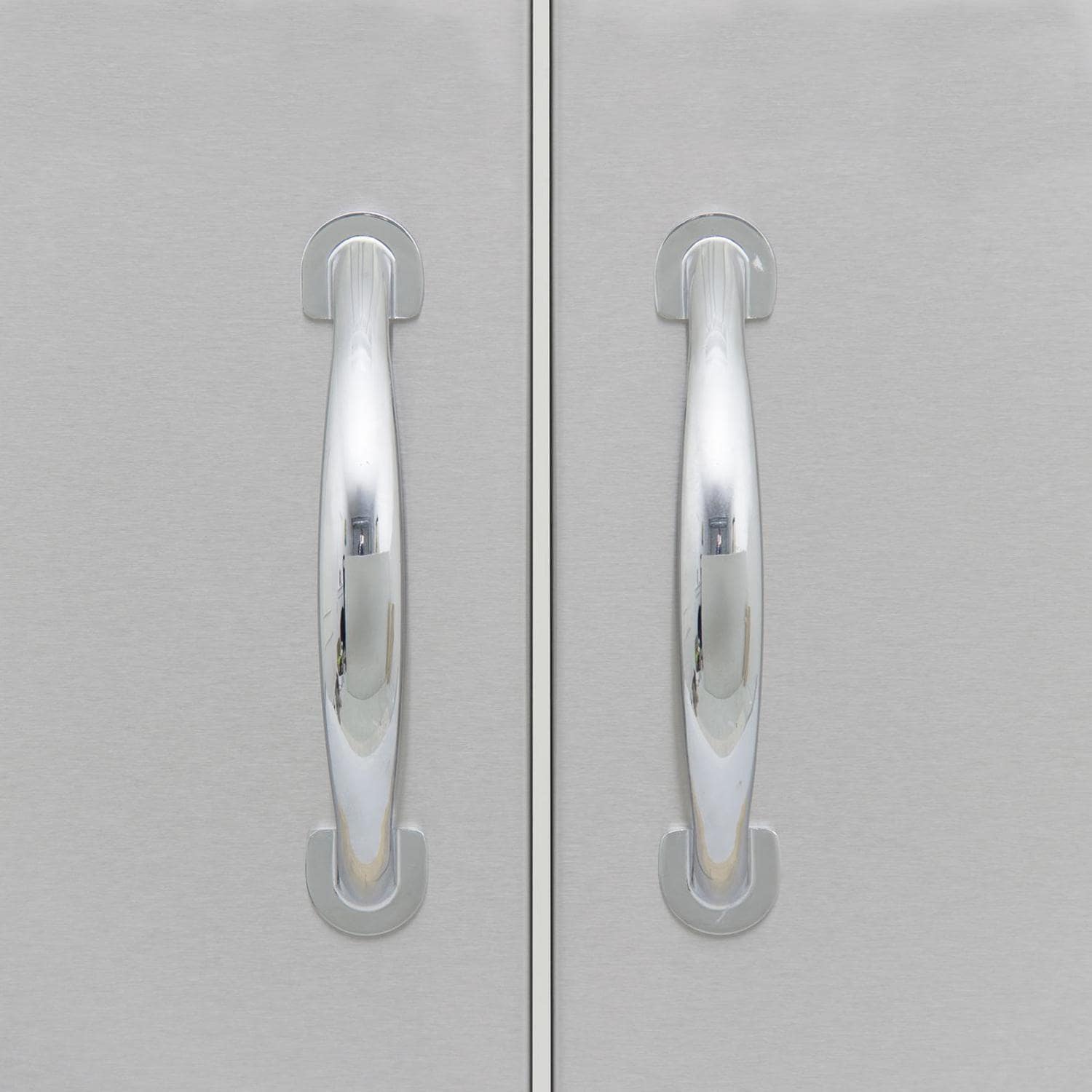 Stainless steel double door with two chrome pull handles