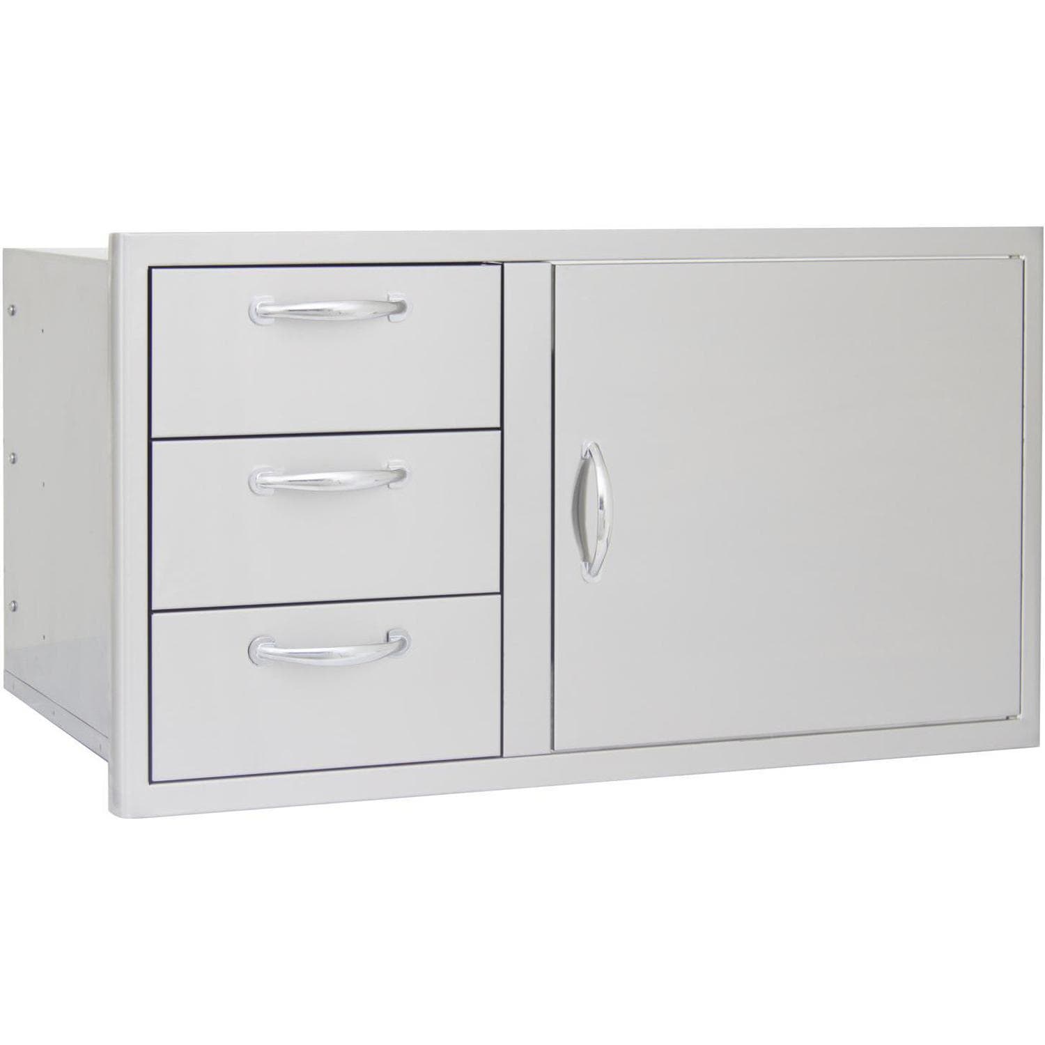 Stainless steel triple drawer base with single access door