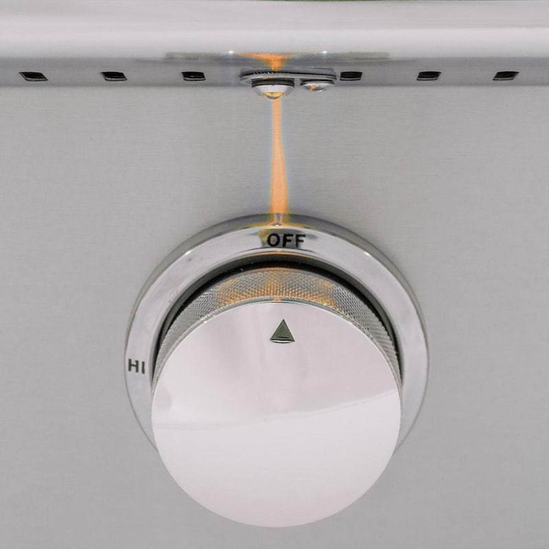 Amber LED indicator at top of rotary control knob on grill panel