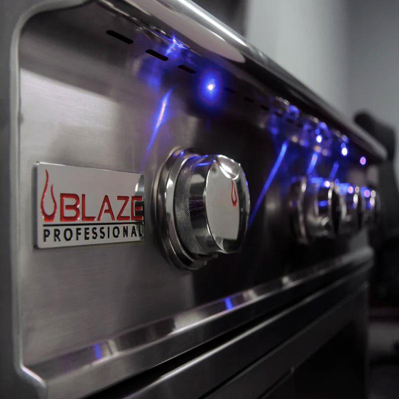 Blaze LED control knob with blue illuminated ring on stainless panel