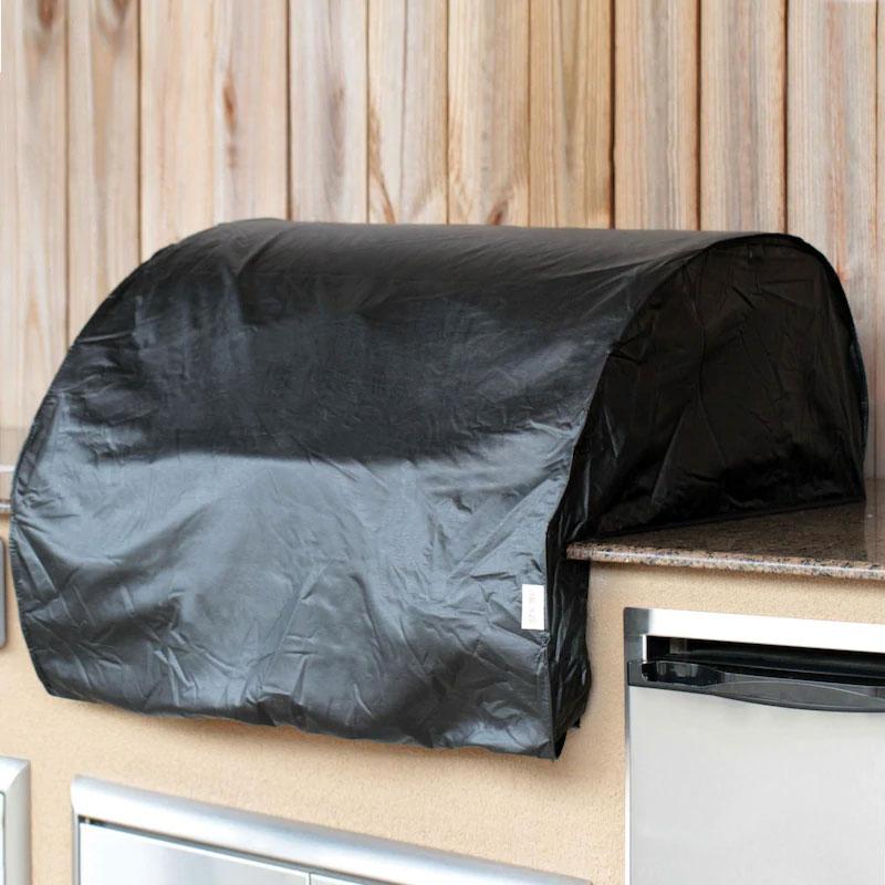 Black grill cover for built-in 3-burner, fitted dome with front opening