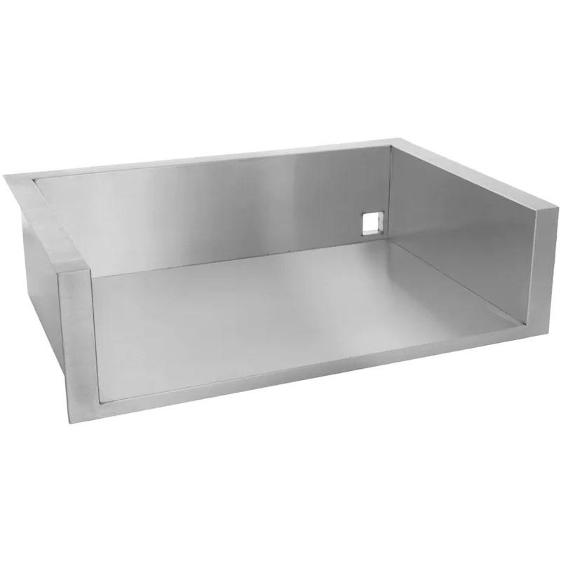 Rectangular metal grill insert box with open top and small latch tab