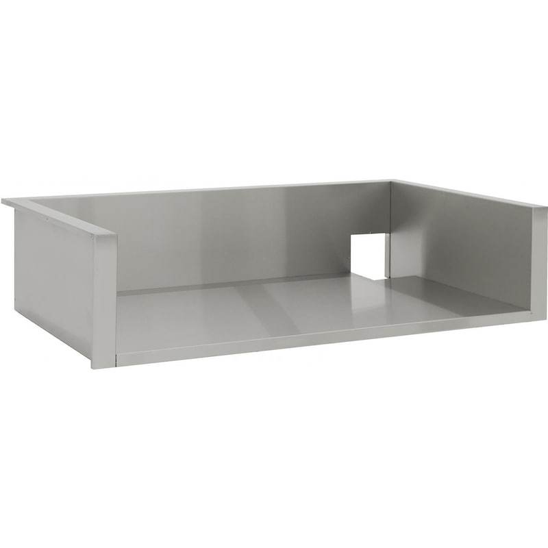 Insulated jacket insert for 4-burner gas grill, side view of open metal shell