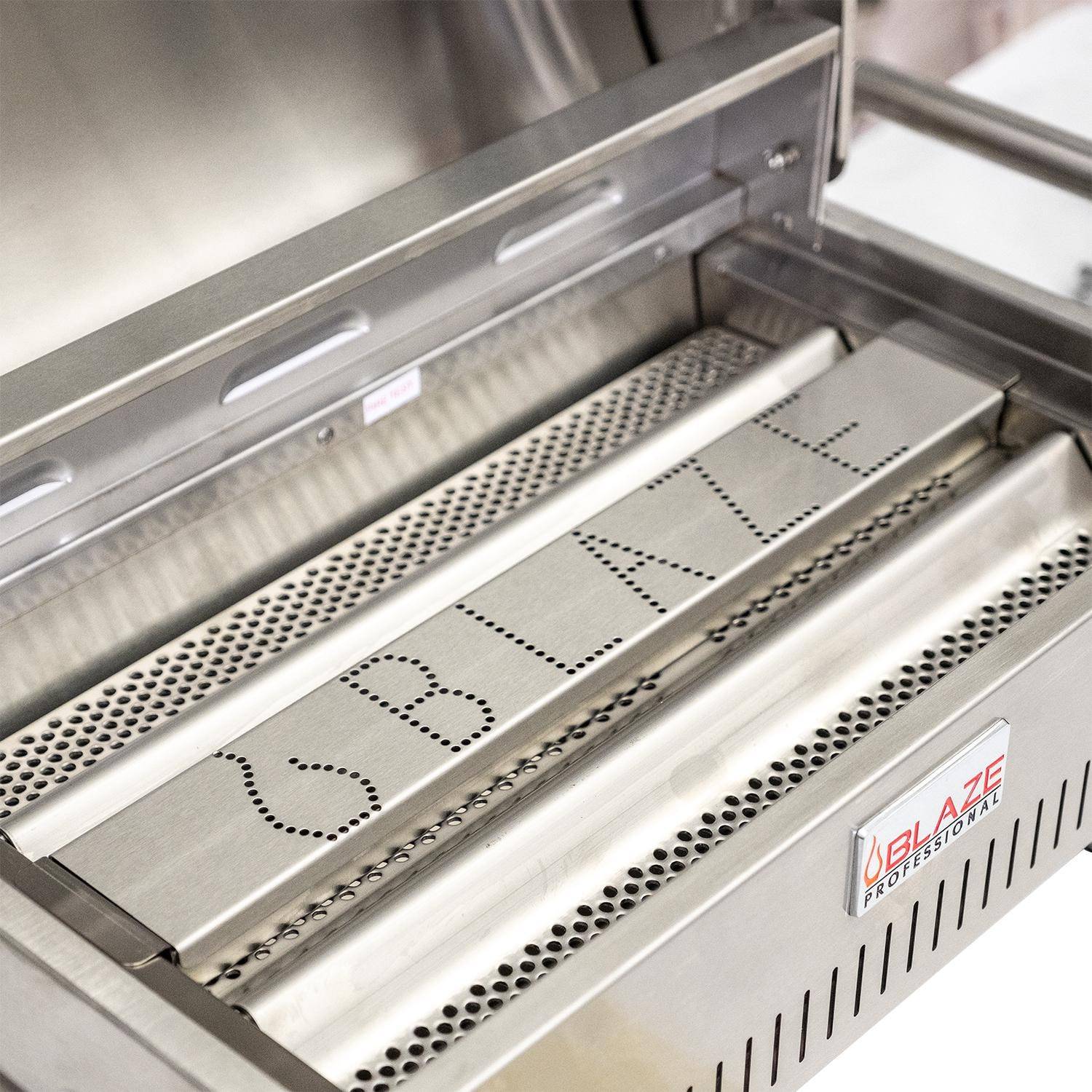 Stainless steel smoker box with perforated airflow tray and dotted pattern