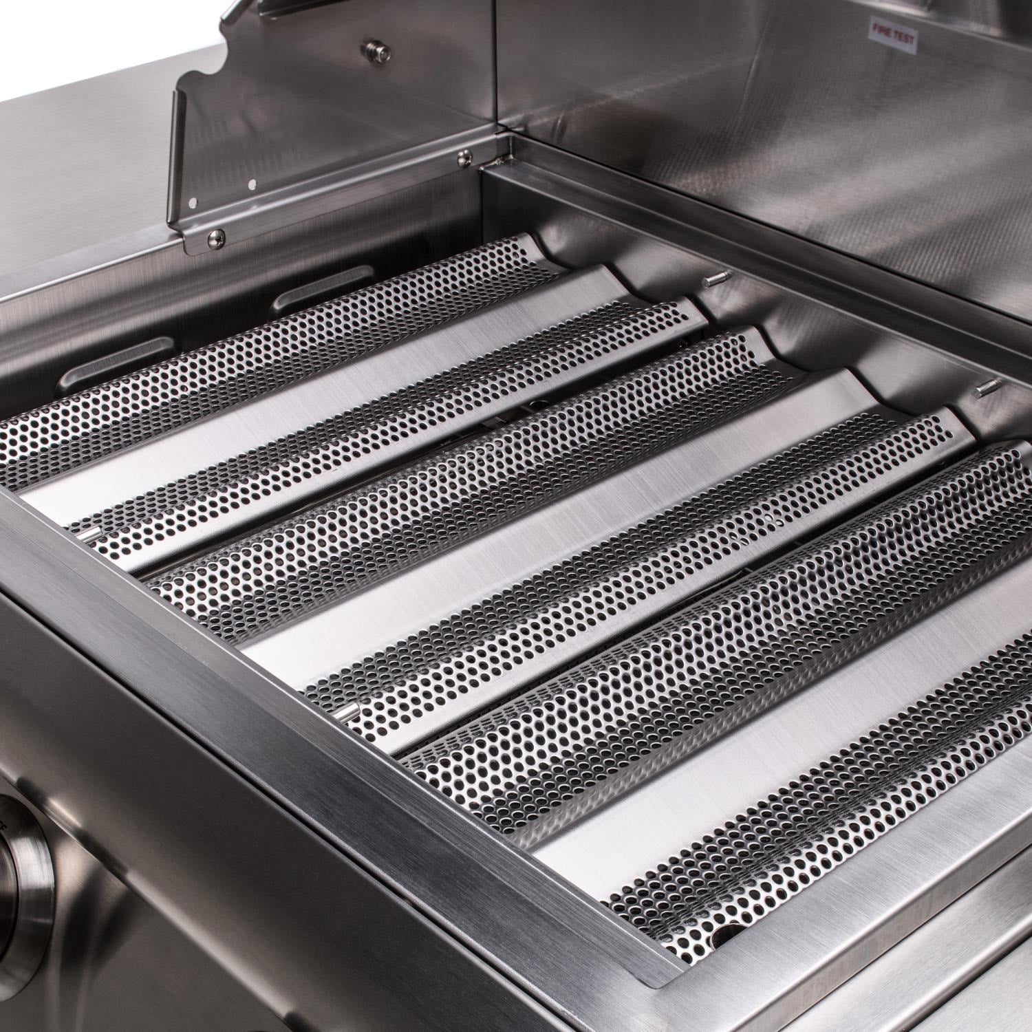 Stainless steel perforated cooking grate and tray inside the grill