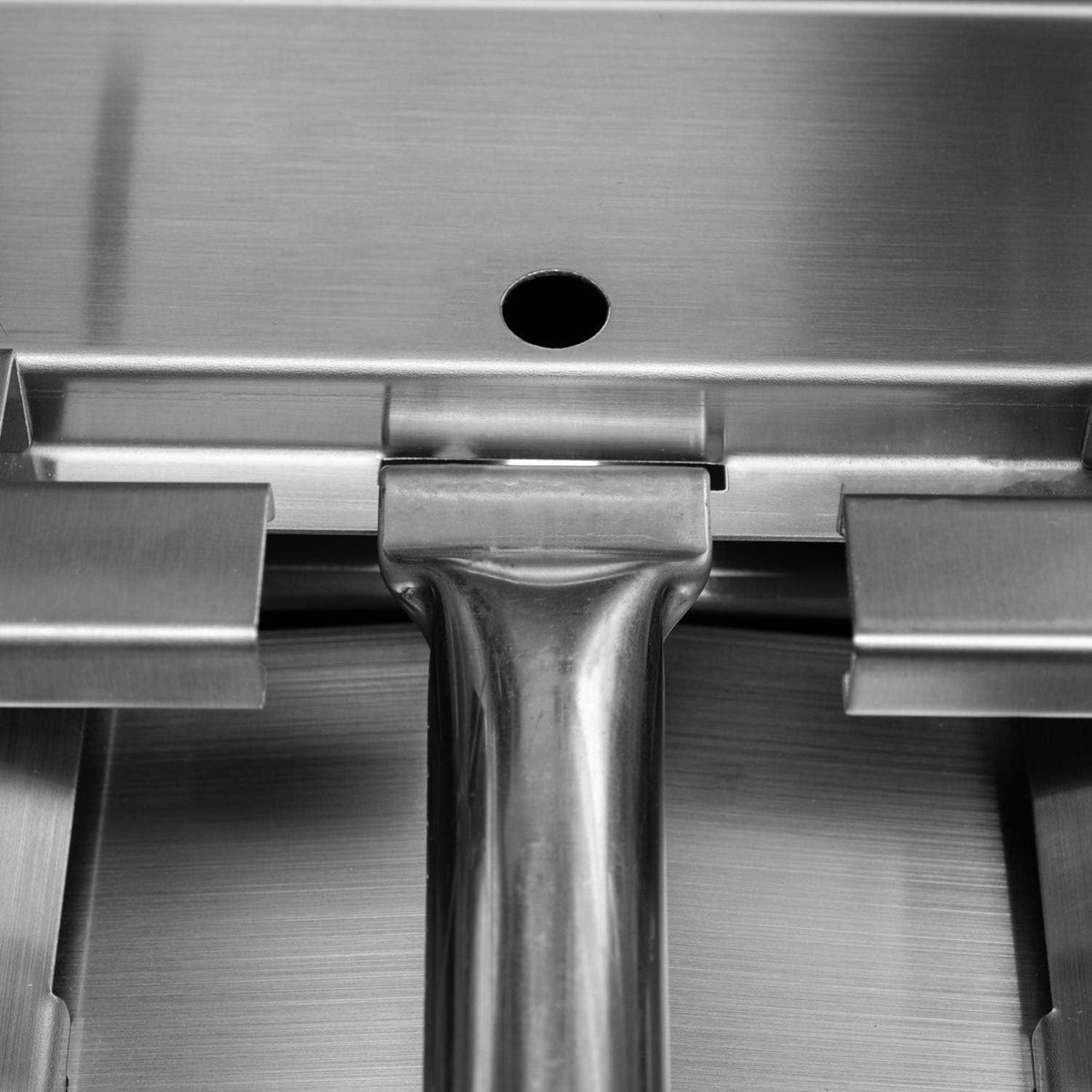 Stainless steel grill lid handle and circular vent opening