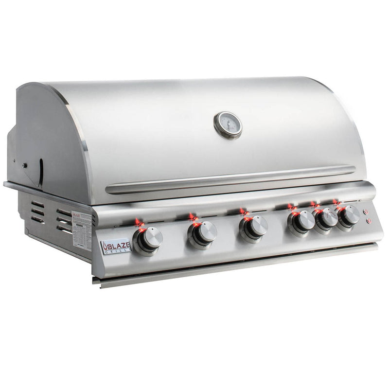 Blaze Grill Package - Premium LTE 40-Inch 5-Burner Built-In Liquid Propane Grill, Double Side Burner and Griddle in Stainless Steel