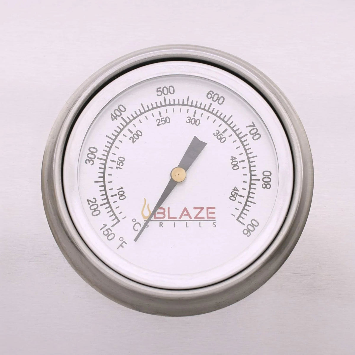 BLAZE GRILLS circular thermometer gauge with white face and temperature markings