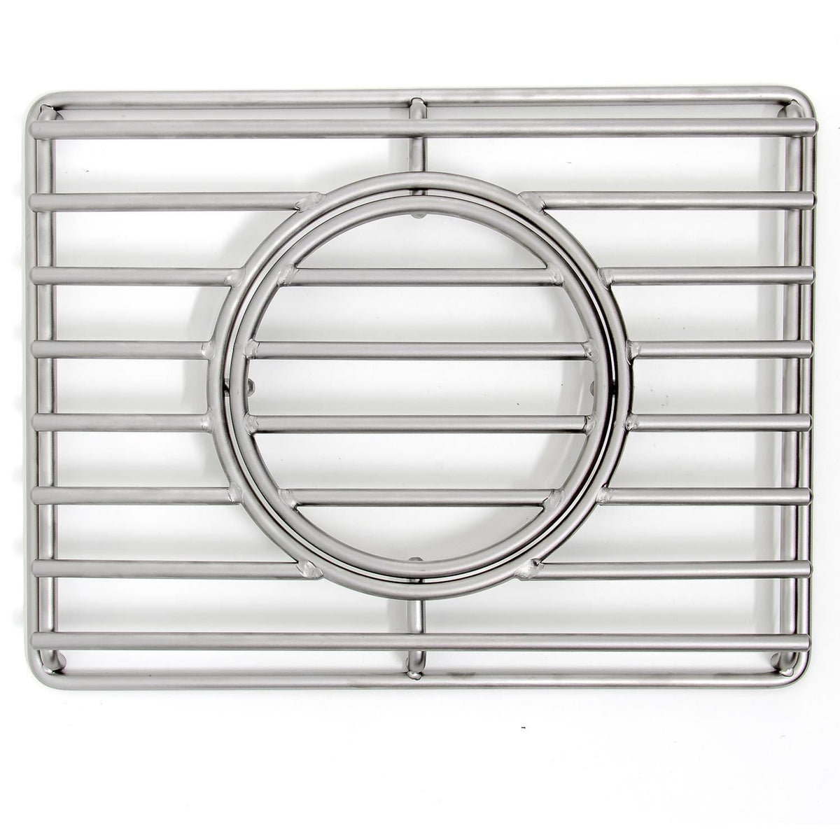 Stainless steel burner cover with circular center and vented grid