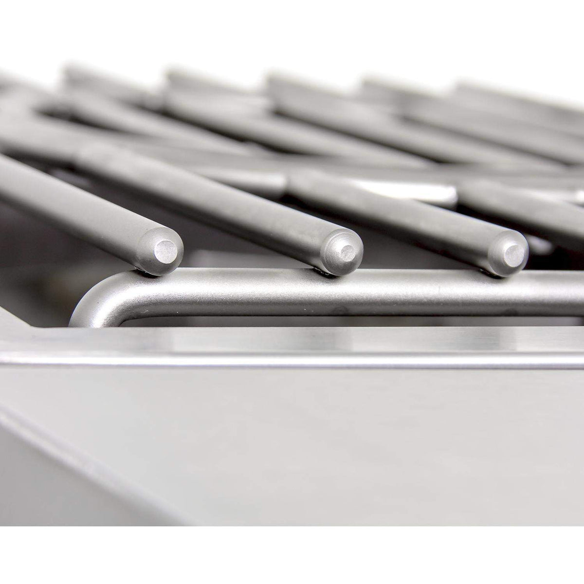Stainless steel burner grates with three burner ports and support rails