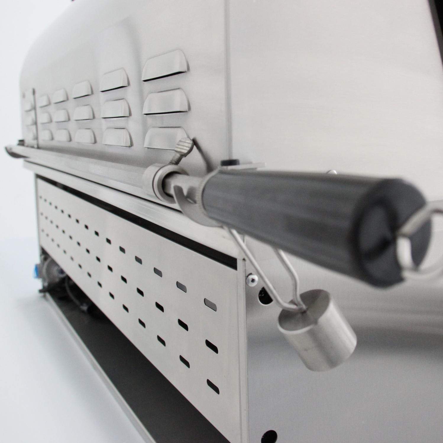 Stainless steel side burner with perforated panel and flame control knob
