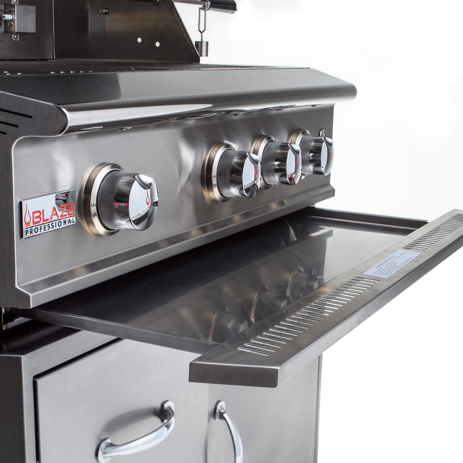 Front control panel with BLAZE Professional knobs and visible gas burners