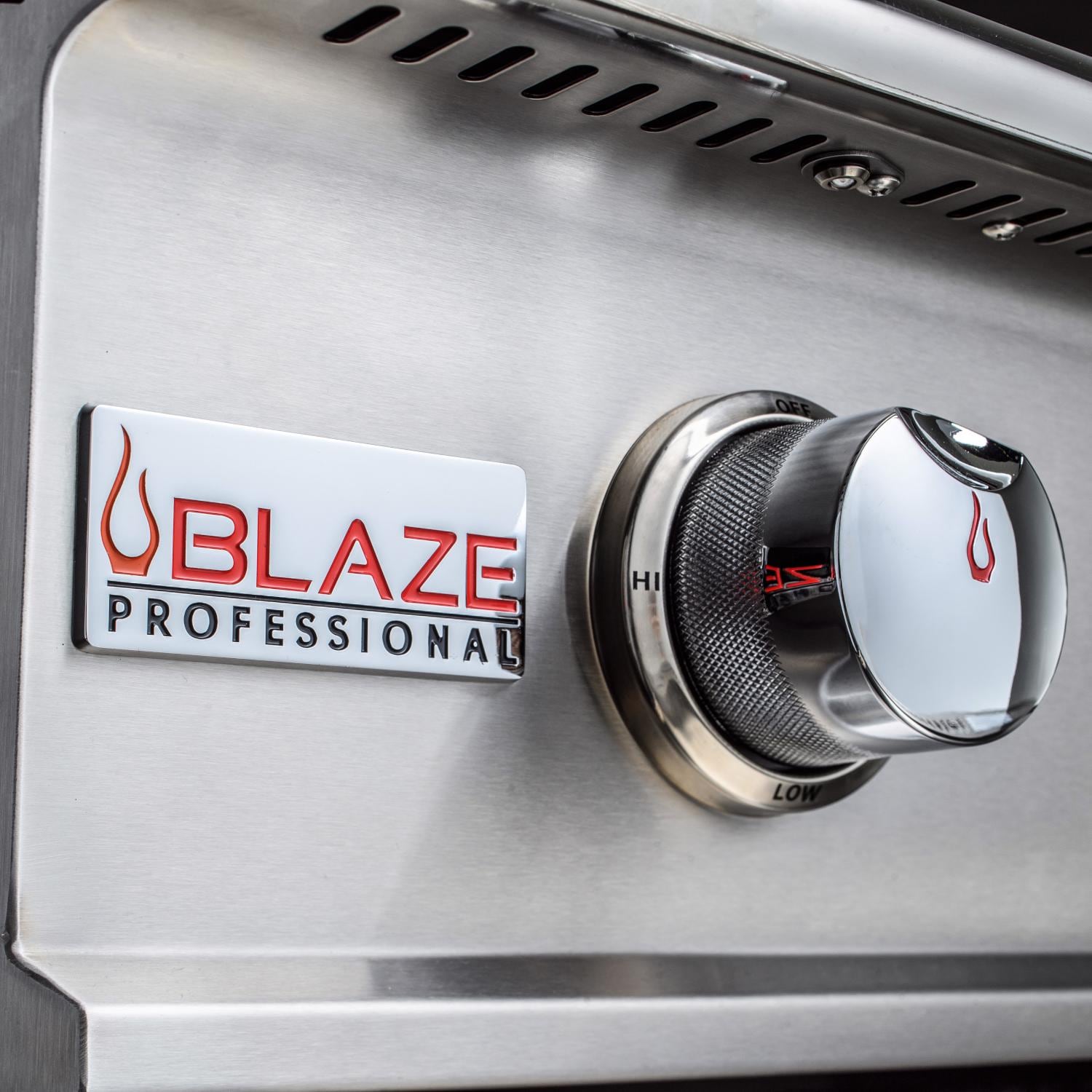 Blaze Professional stainless grill control knob with flame icons and HI/LOW settings