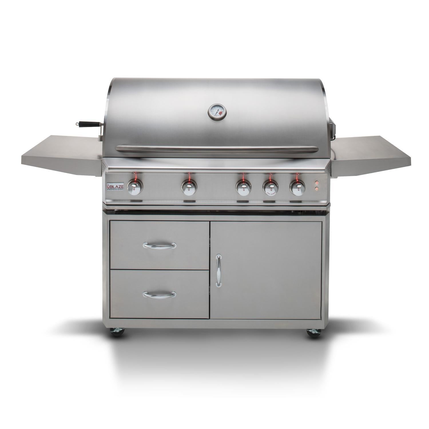 Stainless steel freestanding 4-burner liquid propane grill with cabinet doors