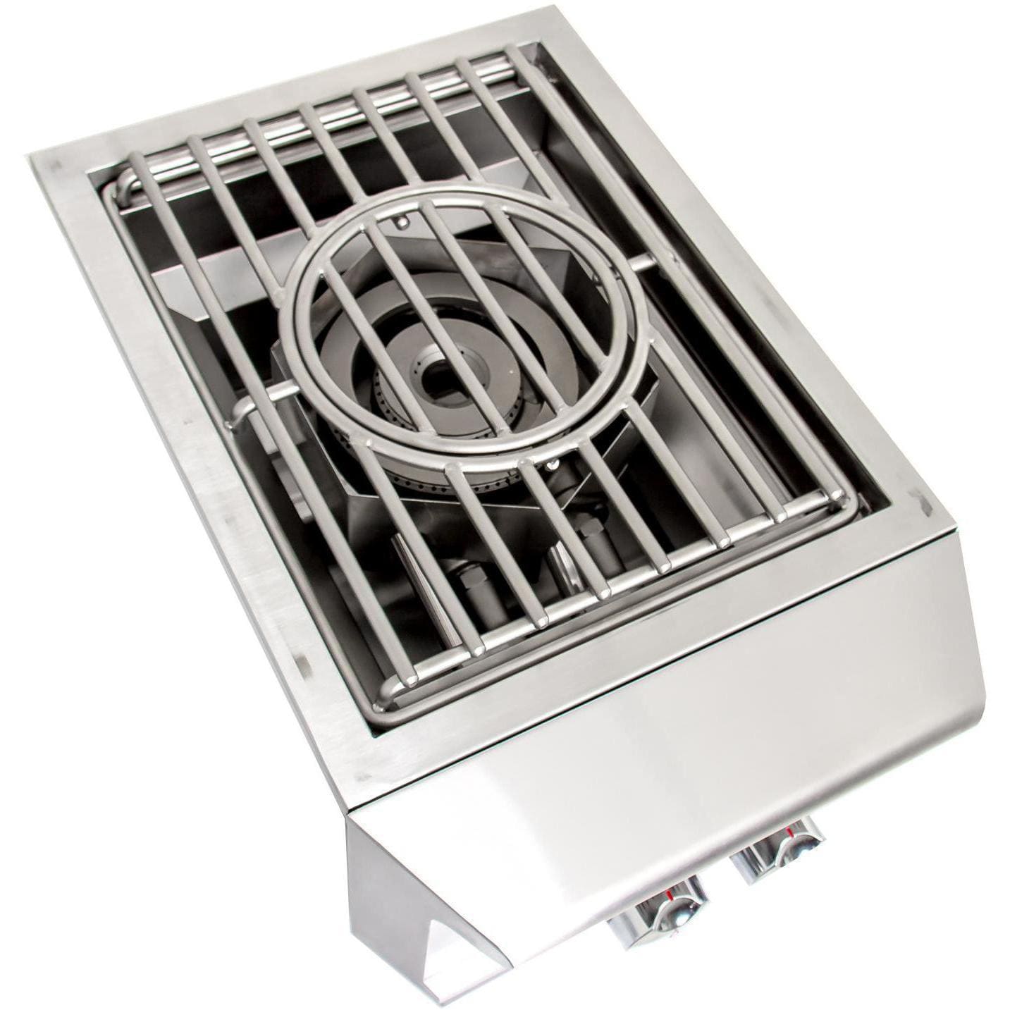 Stainless steel grill grate over circular burner assembly